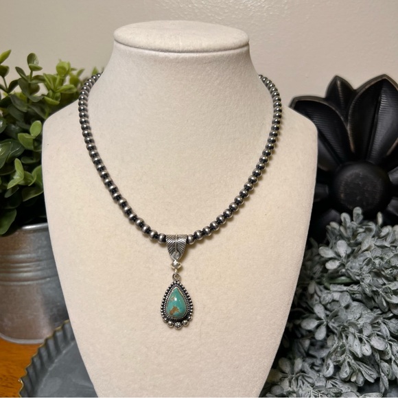 Kingman Turquoise Pendant 925 Sterling Silver | Feather Bail Southwestern - Picture 8 of 11